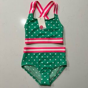 Mini Boden Green & Pink Polka Dot 2-piece Swimsuit in Size 7-8 years.